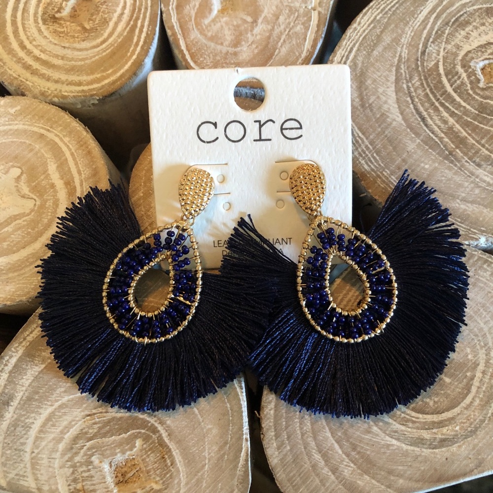 NWT navy and gold tassel earrings
